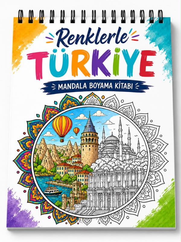 Mandala Boyama Kitabı - Yetişkinler İçin Rahatlatıcı Boyama Sayfaları - Renklerle Türkiye